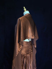 Trendy Prom Dresses Inspiration Mermaid Spaghetti Strap Chocolate Gala Satin Backless With Cape Formal Gowns N3189