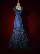 Vintage Prom Dresses 90s Mermaid Sweetheart Navy Blue Satin Flowers Long Evening Outfits N3191