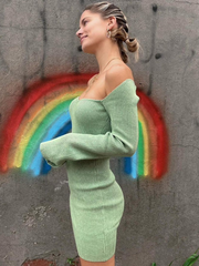 Smaibulun Doll | Low Neck Tie Open Back Knit Dress - Mint