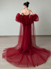 Sexy Women Mermaid Sweetheart Red Tulle Lace Long Prom Gown Party Wear Fashion Dresses N1820