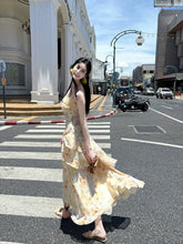 Modest French Style Mermaid Spaghetti Straps Yellow Floral Chiffon Fashion Women Long Formal Outfits Prom Dresses N2078