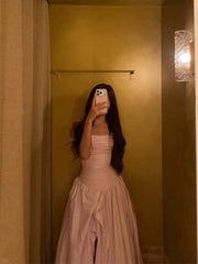 Simple Prom Dresses Ball Gown Strapless Pink Satin Sleeveless Women Formal Dress N3180