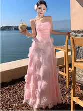 Pretty Prom Dresses A line Spaghetti Strap Pink Tulle Long Formal Evening Dress N3982