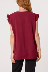 Gold Button Detail Frill Top