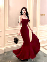 Modest Mermaid Spaghetti Straps Burgundy Long Prom Dresses Wedding Guest Dress 20th Birthday Outfits AB2493