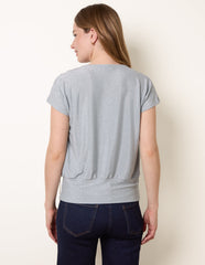 Metallic Cowl Neck Draped Top