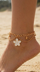 Fleur Charm Layered Anklet - White
