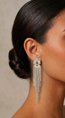 Rhinestone Gold Fringe Post Back Earrings - Silver