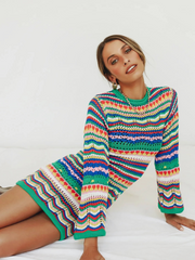 Smaibulun | Zig Zag Crochet Knit Dress - Green