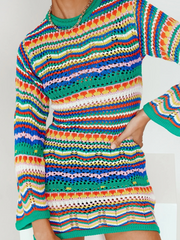 Smaibulun | Zig Zag Crochet Knit Dress - Green