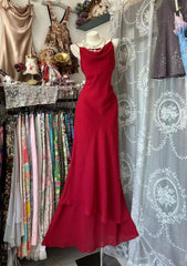 Vintage Mermaid Spaghetti Straps 80s Burgundy Chiffon Sleeveless Party Gowns Prom Dresses N1958