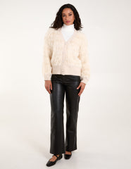 Fluffy Pearl Button Cardigan