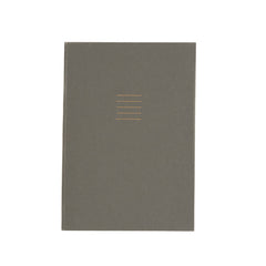 Gray notebook with gold line design on a white background