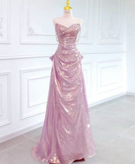 Glamorous Mermaid Strapless Pink With Beading Formal Dress 18th Birthday Prom Dresses N2810