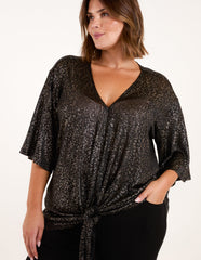 Curve Leopard V Neck Tie Front Top