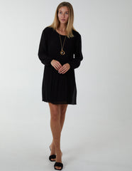 Long Sleeve Pleated Shift Dress