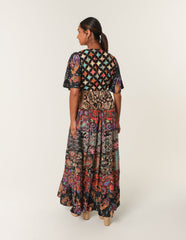 Angel Sleeve Button Front Maxi Dress
