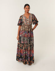 Angel Sleeve Button Front Maxi Dress