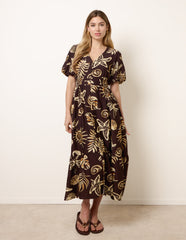 Tropical Button Through Midi Dress