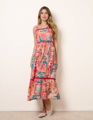 Ric Rac Trim Postcard Print Dress