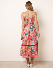 Ric Rac Trim Postcard Print Dress