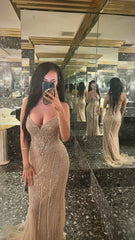 Elegant Mermaid Strapless Champagne Corset Top Sleeveless Formal For Women Girls Teens Prom Dresses N2318