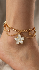 Fleur Charm Layered Anklet - White