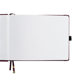 Open notebook with white pages on a white background