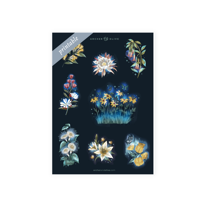 Printable Sticker: Midnight Floral - Archer and Olive