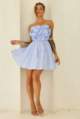 Petal Whirl Cotton Mini Dress - Cornflower