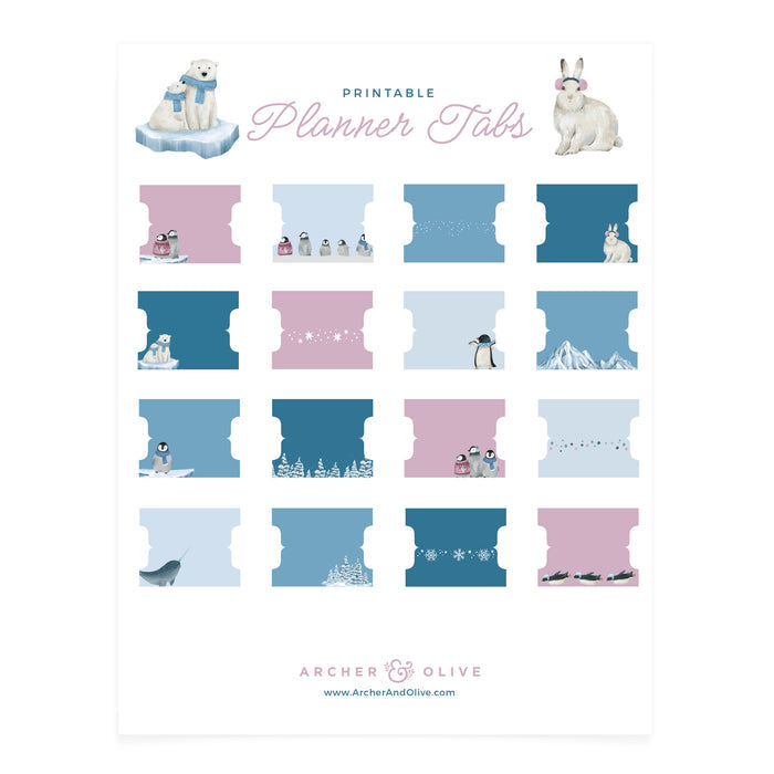 Polar Penguin Printable Planner Tabs - Archer and Olive