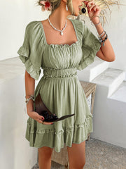 Pure Essence Smocked Babydoll Mini Dress - sage