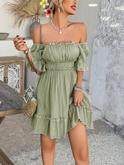 Pure Essence Smocked Babydoll Mini Dress - sage