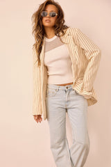 Strut With Style Woven Blazer - Cream Stripe