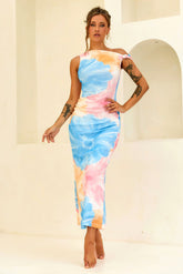 The Front Row Mesh Maxi Dress - Blue Multi