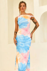 The Front Row Mesh Maxi Dress - Blue Multi