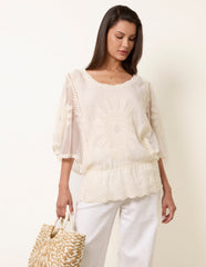 Sun Flower Lace Sleeve Blouse