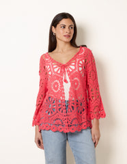 Long-Sleeved Crochet Cardigan