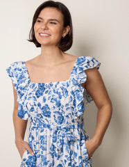 Frill Sleeveless Dress With Floral Print