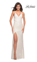 La Femme Wrap-Style Long Sequin Prom Dress