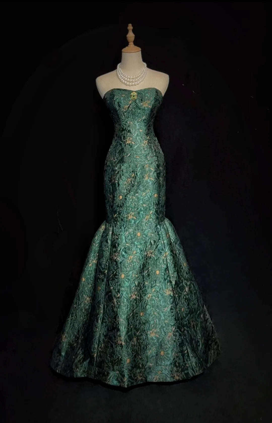Classy Prom Dresses Mermaid Sweetheart Dark Green Floor Length Lace Satin Formal Evening Dress N3707