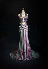 Glamour Prom Dresses Mermaid Halter Grape With Pearls Formal Evening Outfits N3851