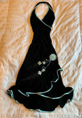 Sheath Vintage Black Sleeveless 80s Mid Length Prom Dress N2355