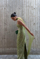 Gorgeous Light Green Strapless Sleeveless Floor length Prom Gown For Women Luxury Crystal Shinning Prom Dress N2350