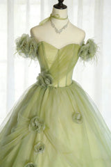 Modest Prom Dresses Ball Gown Off The Shoulder Sage Green Tulle With Sleeves Long Quince Dress N2968