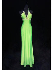 Modest Prom Dresses Mermaid Halter Green Satin Floor Length Formal Evening Outfits N3482