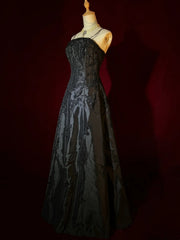 Modest Prom Dresses Inspo A line Spaghetti Strap Black Satin With Appliqued For Women Formal Dress N3214