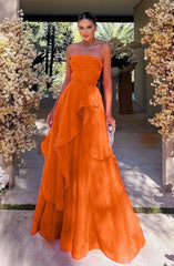 Pretty First Impression Tulle Tiered Ruffle Evening Maxi Dress Orange Prom Dress N2348