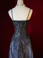 Modest Prom Dresses Inspo A line Spaghetti Strap Black Satin With Appliqued For Women Formal Dress N3214