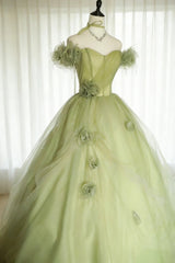 Modest Prom Dresses Ball Gown Off The Shoulder Sage Green Tulle With Sleeves Long Quince Dress N2968